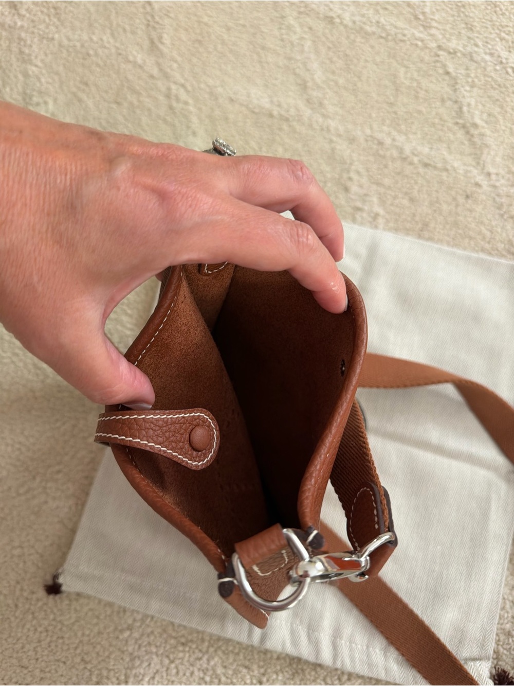 Hermes Mini Brown Leather Crossbody Bag with Silver Hardware